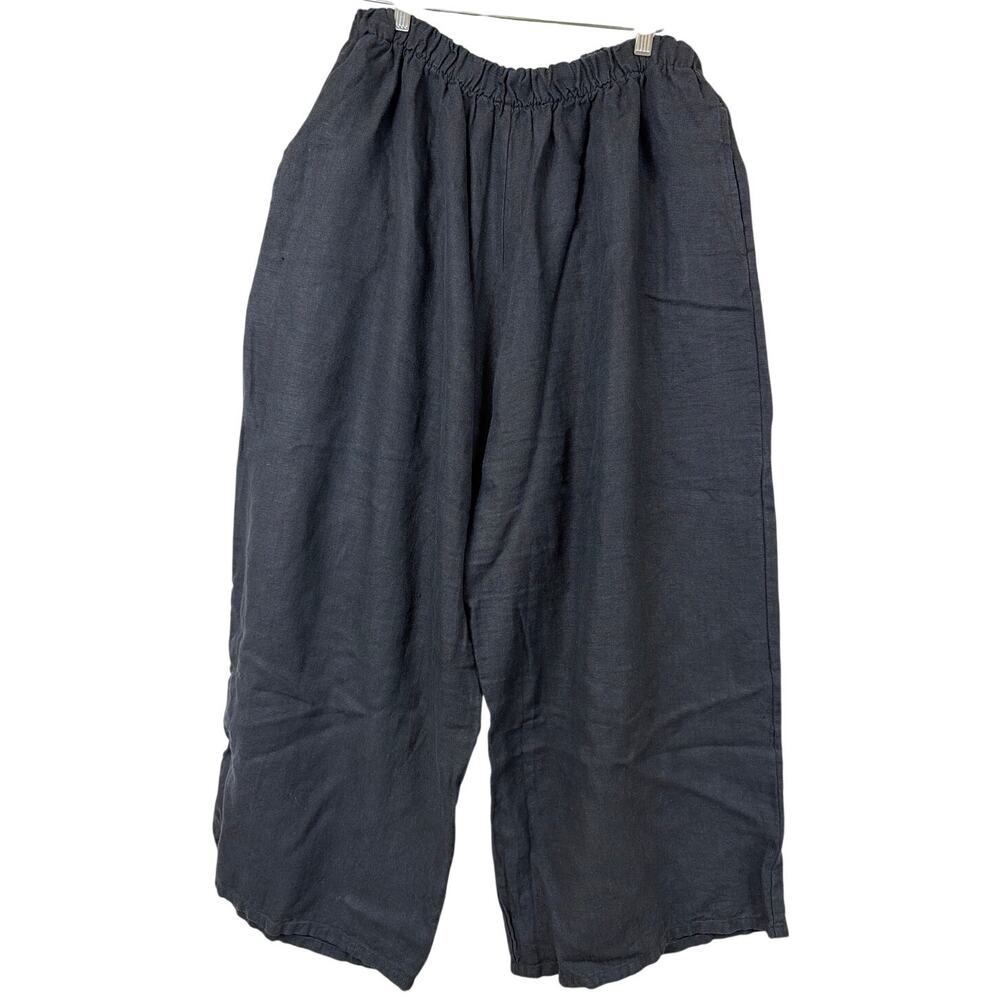 Bryn Walker Linen Wide Leg Relaxed Pockets Pants Black XL USA